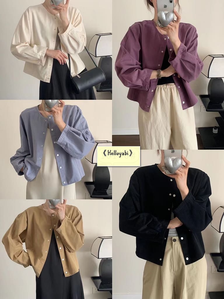 《Helloyabi》寬鬆百搭素色長袖休閒外套